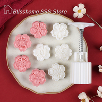 【S】4Pcs/Set DIY Mid-Autumn Festival Cherry Blossom Mooncake Mold Flowers Sakura Pattern Stamps Hand Press Mold Plungers