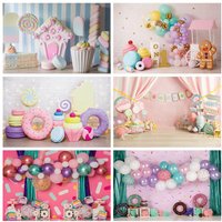 Sweet Candy Backdrop Donuts Lollipop ice Cream Newborn Baby Shower Birthday Party Photography Background Decor Photo Studio Prop