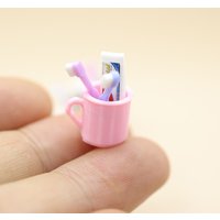 1set Dollhouse Toothbrush Toothpaste Cup Mini Washing Kit Model Bathroom Scene Desktop Decor Miniature Doll Accessories Crafts