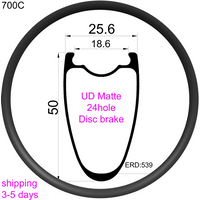 AliExpress NONE !Quick Send 3 - 5 Days Road Bicycle Carbon Rim Disc Brake Symmetry 50mm 24 holes 700C Bike Tubeless Rims