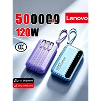 Lenovo New 500000mAh Capacity Mini 4 Cables Power Bank Fast Charging Portable External Battery Supply For iPhone Samsung Xiaomi