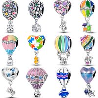 Hot Air Balloon Series 925 Sterling Silver Rocket Colorful Cute Romantic Charms Beads 3mm DIY Fine Jewelry Making