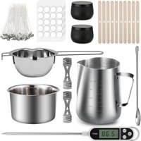Gemos Kit complet de bougies DIY Kit de fabrication de bougies aromatiques Double pot de cire Outils de bricolage Poêle à cire fondue en acier inoxydable Fournitures pour la fabrication de bougies
