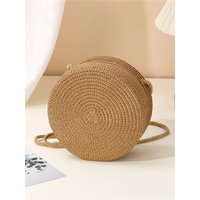 Handcrafted Charm Chic Round Woven Crossbody Bags for Women Handmade Straw Shoulder Purse, Perfect for Women Beach Vacations