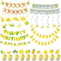 Summer Lemon Party Decorations Lemon Banner Cupcake Topper Swirl Baby Shower Girls Birthday Tropical Summer Party Decor Supplies