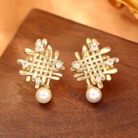 Fashionable and Exquisite Diamond Mesh Pearl Earrings Retro Simple Temperament Versatile Earrings Cold Style Earrings