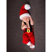 2pcs/sets Christmas Costume Newborn Photography Outfits Adorable Red Suspender Jumpsuit and Long Tail Hat Baby Party Decor Props