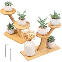 2 Stück Bambus-Sukkulenten-Pflanzenständer, Tischplatte, kleiner mehrschichtiger Blumentopfhalter oder Fensterbank, Balkon, Gartendekorationen