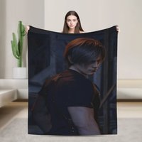 Leon Kennedy Blankets Resident Video Game Eviled Flannel Vintage Soft Throw Blanket for Home Spring/Autumn