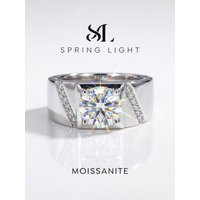 1CT D Color Concise Sparkling Real Moissanite Diamond Rings For Men Real 925 Sterling Silver Top Quality Fine Jewelry