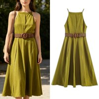 2026 New Women's A-Line Midi Dress Belted Strapless Neckline Round Neck Sleeveless Summer Commute Style Casual Wear Midi Dress