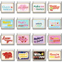 Be Kind Make Money Happy Day Lucky You Good Luck Love You Italian Charm Links Fit 9mm Stainless Steel Bracelet DIY Making Gifts