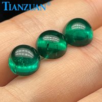 Hydrothermal Lab-grown Muzo Emerald Cabochon Cut Round Shape Including Minor Cracks Inclusions Loose Gemstone