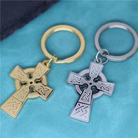Vintage Viking Celtic Cross Talisman Pendant Keychain For Men Women Gold Color Stainless Steel Amulet Key Chains Punk Jewelry