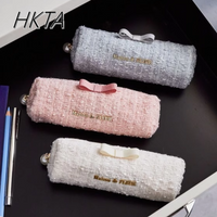 Japanese New Niche Design Tweed Fabric Cute Bow Pencil Bag Student Storage Stationery with Cosmetic Bag Sweet Girls Storage Bag
