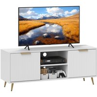 PINGGO Modern TV Stand Cabinet for TVs up to 55", TV Unit with 2 Open Shelves and 2 Cabinets, for Living Room, White