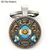 1pc Argentina Sun of May Keychain - Argentine Flag Patriotic Souvenir Keyring Gift, 2D Glass Dome Metal Key Ring Accessories