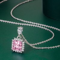 925 Sterling Silver Necklace Pendant Shining Pink Zircon for Women Wedding Jewelry Engagement Charm Party Gift