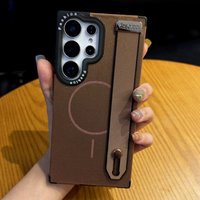 Shockproof Wrist Strap Stand Holder Magnetic Wireless Charging Silicone Case For Samsung S25 Ultra S23 S22 S24 Plus Matte Cover
