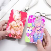 Seiko Ayase Hot Anime Dandadan Access Card Case Leather Card Holder Keychain Key Ring Door Access Tags ID Card Case Keychain