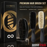 2Pcs Professional Men's Beard Brush Set Boar Bristle & Horse Hair Brush Ergonomic ABS Handle for Barber Salon Home Use