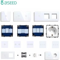 BSEED Wand-Touch-Schalter, 1/2/3 Gang, 1/2 Wege, Lichtschalter, Dimmer, Funktionsteile, Glasscheibenrahmen, EU-Wandsteckdosen, DIY-Teile, Weiß