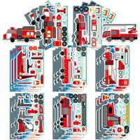 8 szt. Naklejek z motywem strażackim, pojazdów ratunkowych, kreatywnych kolaży, ręcznie robionych, kreskówkowych puzzli, naklejek DIY na telefon,
