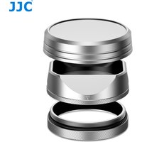 JJJC Square Metal Lens Hood for Fujifilm Fuji X100VI X100V Camera Accessories with Lens Cap 49mm Adapter Ring Kit Silver