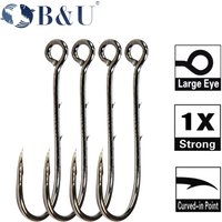 B&U 20 pcs Big Eye Fishing hook Long Shank Barbed Round Bent Joint Hook Big Eye Ring Worm Hook Fishing Lure Spoon Spinner