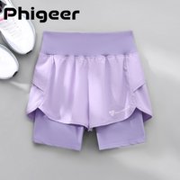 PHIGEER Women's High-Waist Elastic Running Sports Shorts 2-in-1 Quick-Dry Breathable Yoga Training Fitness Shorts Cheap Clothes