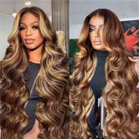 46 Inch Honey Blonde Ombre Lace Front Wig Human Hair 13x6 HD Lace Front Wig 4/27 Highlight Ombre Body Wave Lace Frontal Glueless