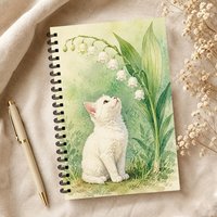 Lily of the Valley Cat Notebook 1pc,Blank Lined Pages,Ideal Gift for Note-Taking, Inspiring for Everyone, Perfect for Students