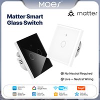 MOES Tuya Matter WiFi Smart Light Glass Touch Switch Neutral Wire Optional Work with Alexa Google Homekit Apple Smartthings