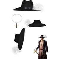 In Stock Dracule Cos Mihawk Cosplay Hat Black Cap Necklace Set With Feather Adult Men Halloween Carnival Costume Accessories