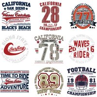 California 78 Heat Transfers for Clothing Surfing Iron-on Stickers Decals Patches Football Badge DIY For TShirt Backpacks