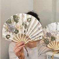 Old Fashion Botanical Print Foldable Hand Fan Attached Tassel Portable Cooling Fan for Travel Photography Party Outfit Matching