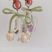 Fashion Ribbon Pearl Lace Bow Bag Accessories DIY Tulip Lace Keychain Jewelry Style Bag Charm