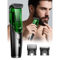 Cordless Men Beard Trimmer Rechargeable Electric Shaver with 20 Trim Built-in Vacuum Clipper for Mustache Sideburns Grooming Kit