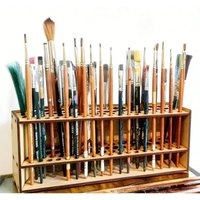 High Quality Wooden Brush Stand Double Layer Large Capacity Desk Organizer Artist Pencil Paintbrush Storage Holder