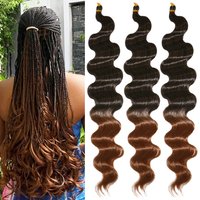 24 Inch Body Wave Braiding Hair French Curl for Goddess Box Braids Crochet Hair Braids Synthetic Hair Extensions(3pcs,T30#)
