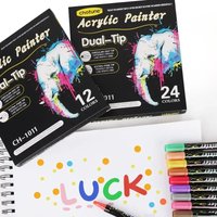 12-36 Colors Dual Tip Dot Acrylic Pens Markers for Wood Stone Rock Painting Glass Ceramic Surfaces Student Stationery Supplies