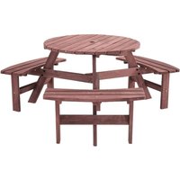 6-Person Round Wooden Picnic Table Set with Benches and Umbrella Hole for Outdoor Dining