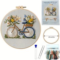AliExpress NONE Creative Bicycle Flower Pattern Series Handmade DIY Embroidery Material Kit, The Kit Includes Needles, Threads, Embroidery Strip