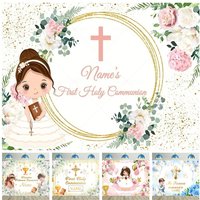 Custom Boy Girl First Holy Communion Photography Backdrop My Baptism Gold Cross Grail God Bless Baby Shower Photo Background