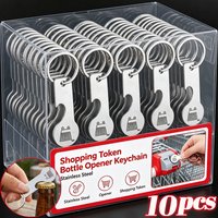 Multi-functional Keyring Ornament Portable Supermarket Push Shopping Cart Coin Metal Token Lobster Buckle Keychain Bottle Opener
