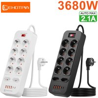 EU Plug AC Power Strip 3680W Multitap 1.8M Extension Cord Outlet Network Filter With 4 USB 2 Type-C Ports Charg Charging Adapter