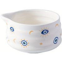 1pc matcha bowl with spout, Middle Eastern-style ceramic matcha mixing bowl, Devil's Eye design, Japanese ritual matcha tea bowl