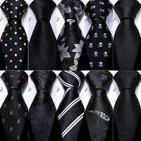 Business Black Ties For Men Classic Solid High Quality Woven Pocket Square Cufflinks Sets Party Formal Designer Barry.Wang