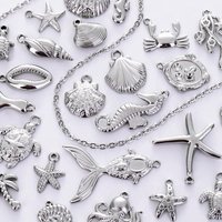 6pcs No Tarnish Ocean Marine Organism Stainless Steel Charms For Jewelry Making Supplies Fish Shell Crab Starfish Spiral Pendant