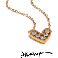 Yhpup Fashion Stainless Steel Bling Cubic Zirconia Heart Love Necklace Gift Exquisite Pendant Romantic Waterproof Jewelry